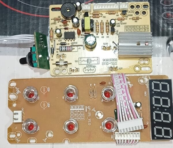 Input Voltage: 220V-240V AC Power Capacity: 2200W Frequency: 50Hz-60Hz Material: High-grade fiberglass PCB with copper traces Control Mechanism: Microcontroller-based circuit Heating Element Compatibility: Infrared ceramic plates Connectors: Terminals for power input, sensor input, and output to the heating element